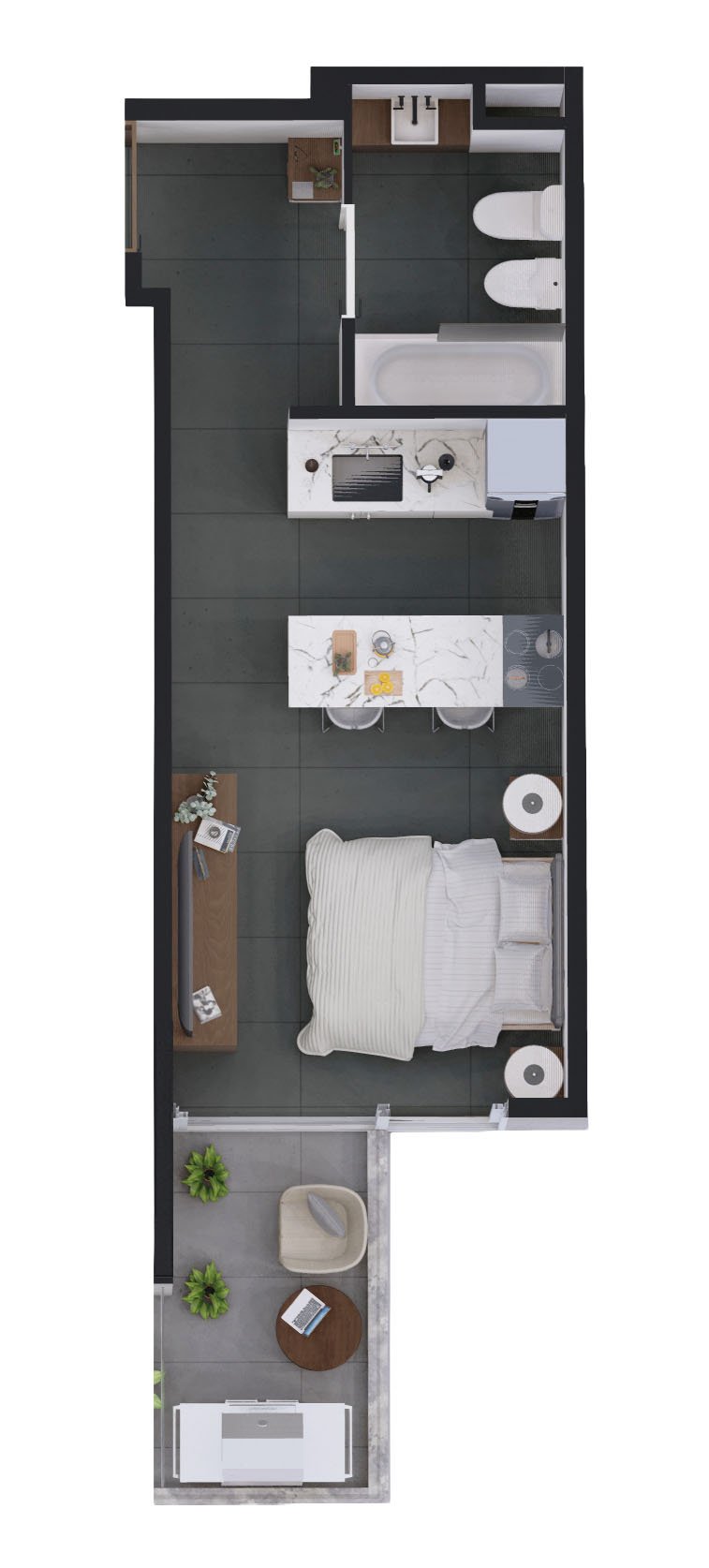 Plano studio 30m² Alpha Place Belgrano