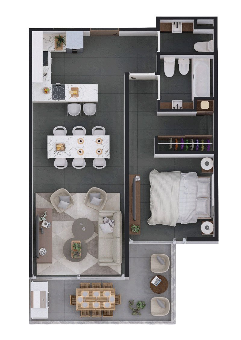 Plano 1 dormitorio 63m² Alpha Place Belgrano