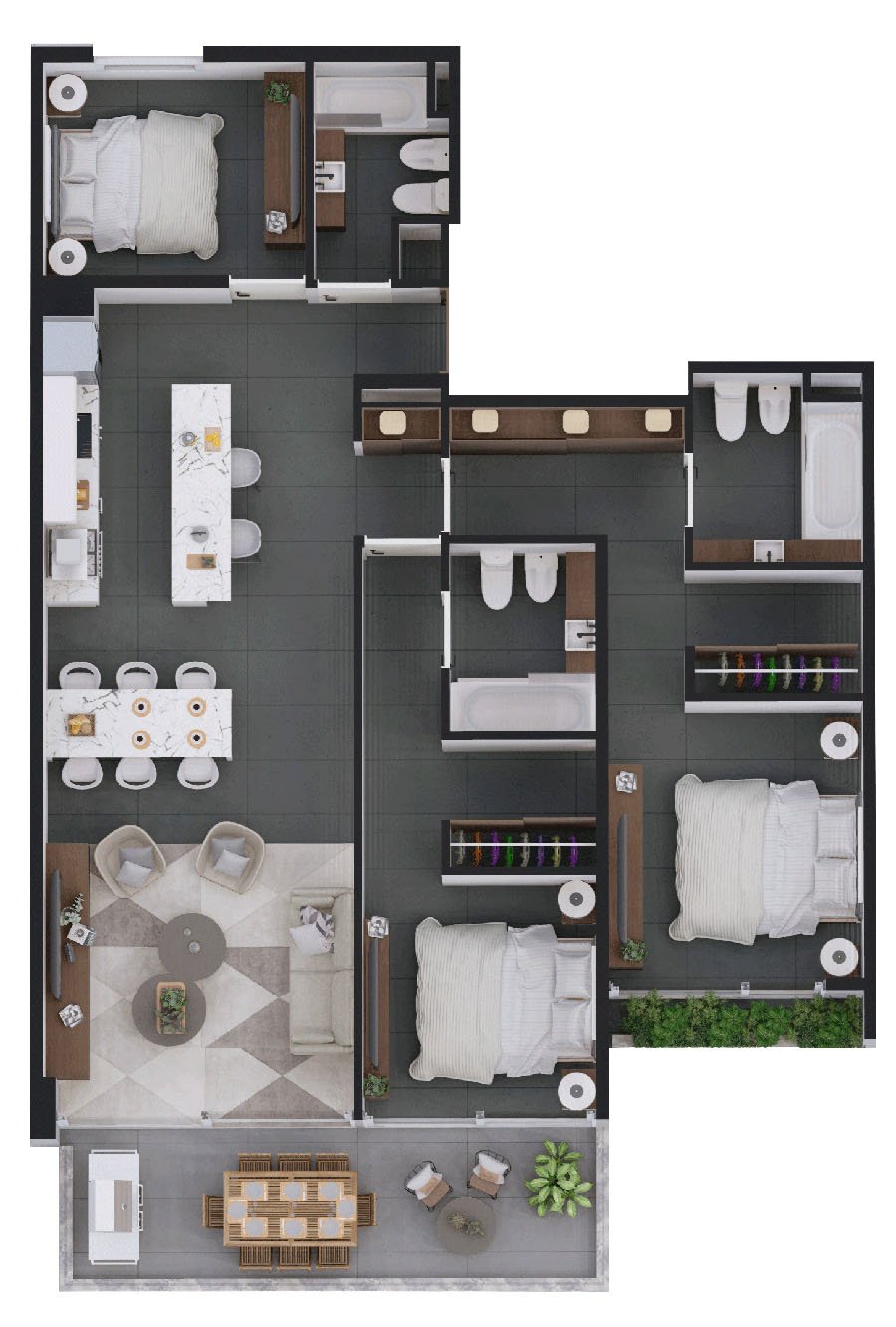 Plano 2 dormitorios 118m² Alpha Place Belgrano